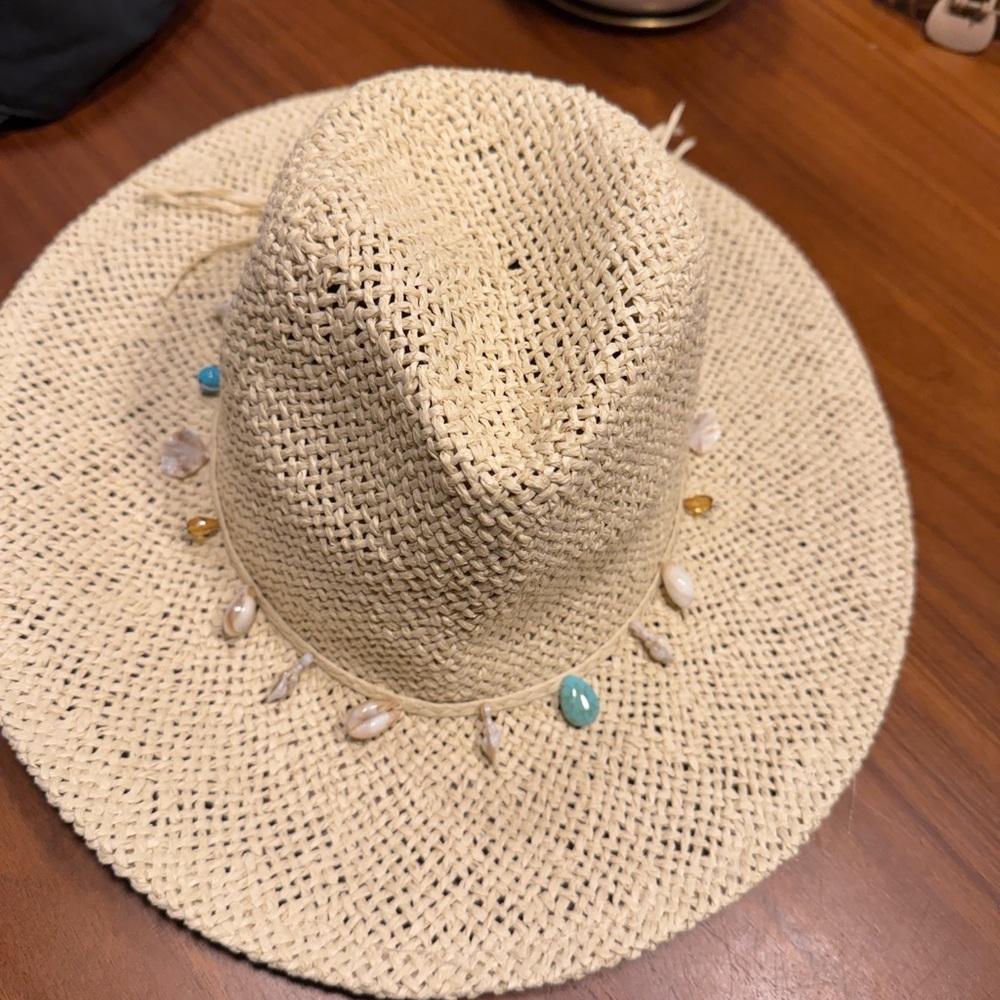 Primark Cream Straw Hat with Shell Details